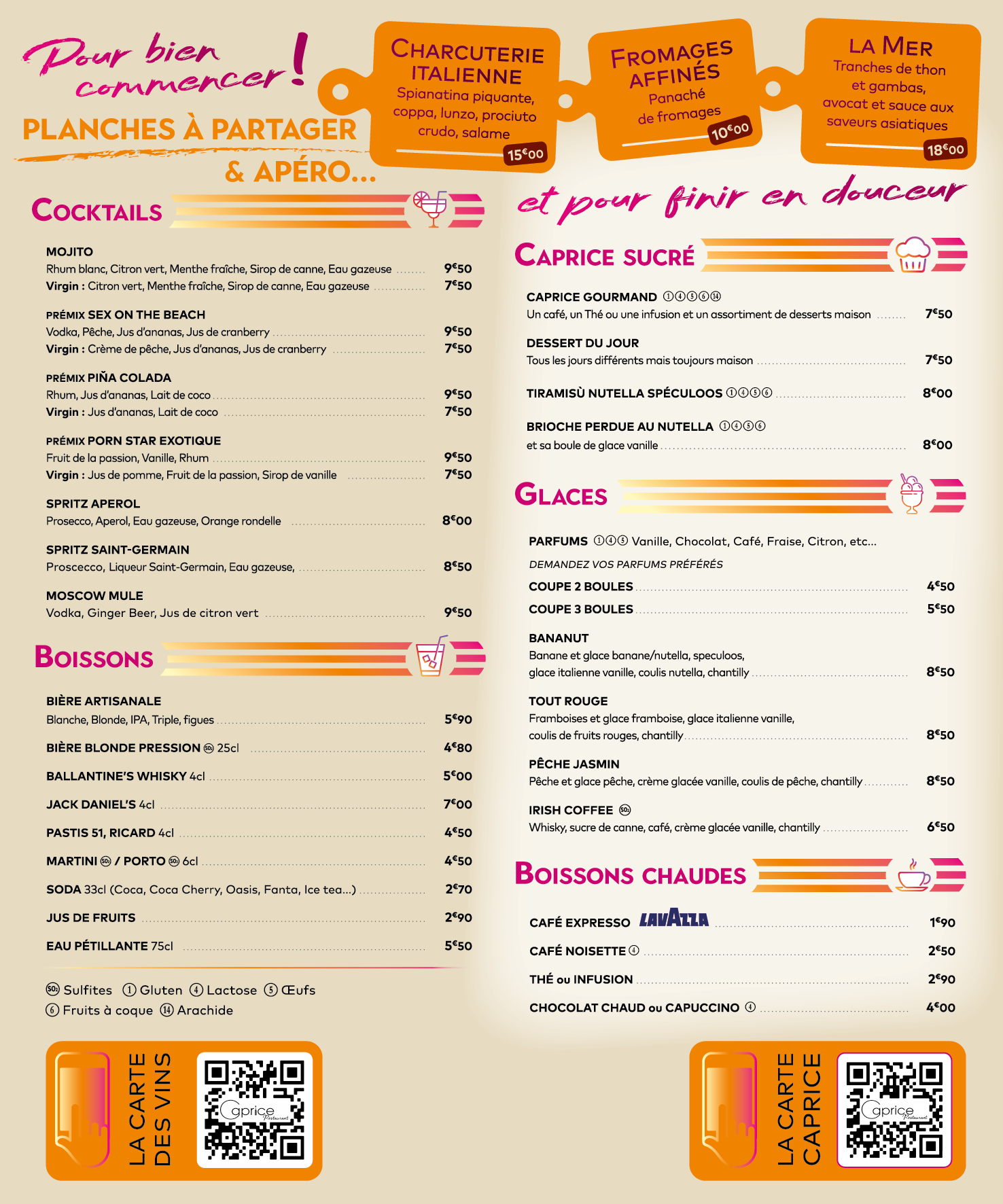 Carte bar - CAPRICE - restaurant CUERS